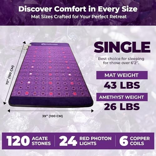 Purple MediCrystal® Far Infrared Mat - Single 100x190 cm 75”L x 39”W - Open Box