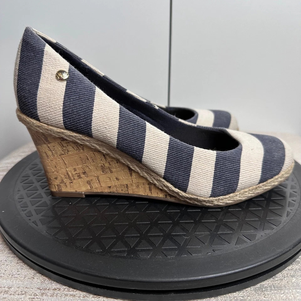 Tacones de alpargata de cuña LifeStride azul marino crema a rayas para mujer talla 8,5 Foto 3 de 4