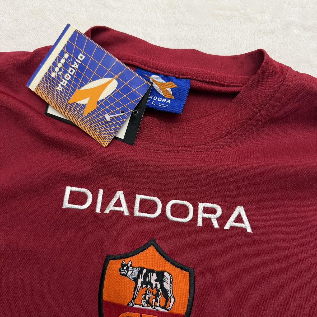 Diadora AS Roma Jersey Mens Large Red Soccer Football Mazda Home