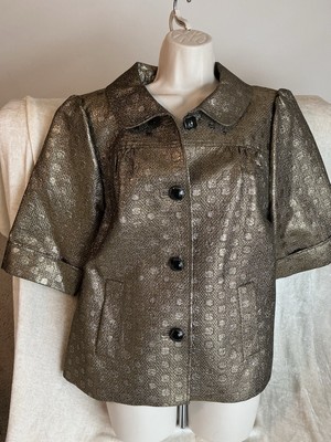 ADORABLE NWT NORDSTROM CLASSIQUES ENTIER SHORT SLEEVED GOLD BROCADE JACKET SZ L 