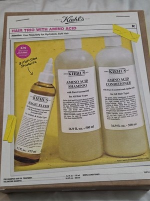 NIB Kiehl's 3-Pc FULL Size Hair Trio with Amino Acid Gift Set, $119 Value, Jumbo