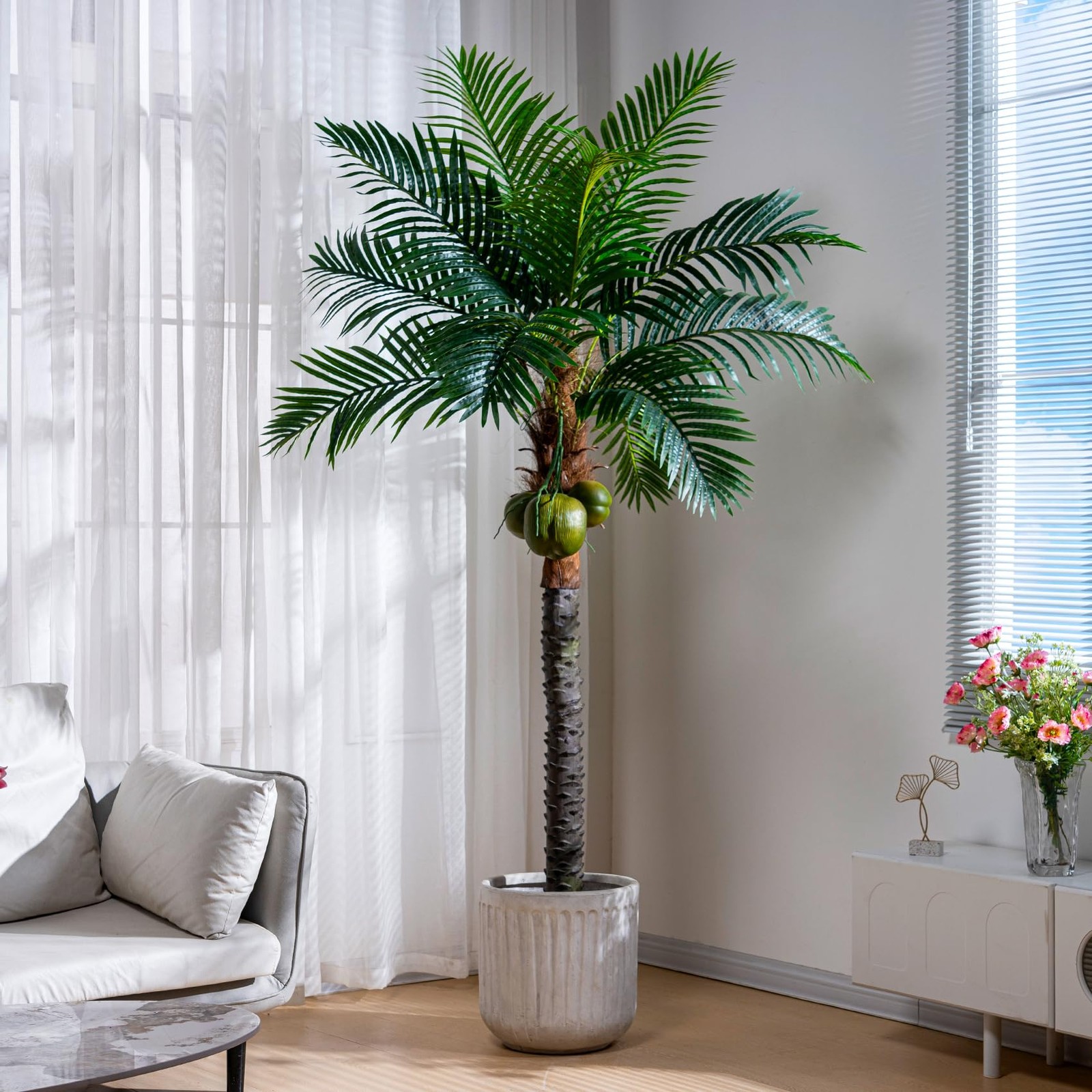 7.2FT Artificial Phoenix Palm Tree with Coconut Fruit Outdoor Indoor Decor La...