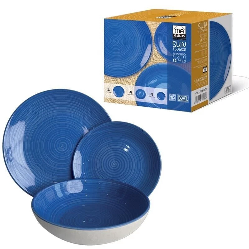 MA MAISON SERVIZIO DI PIATTI SUNFLOWER DA 12 PEZZI IN COLORE BLU - Immagine 3 di 3