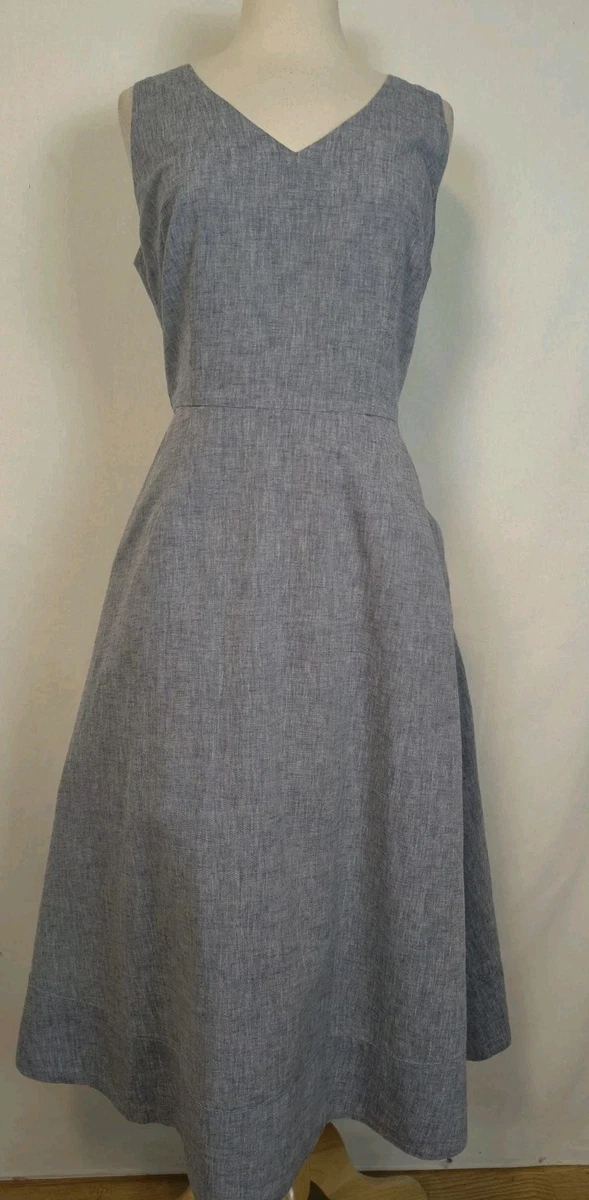 knee length dresses for ladies Arabella Linen Blend Dress-Navy main image 0