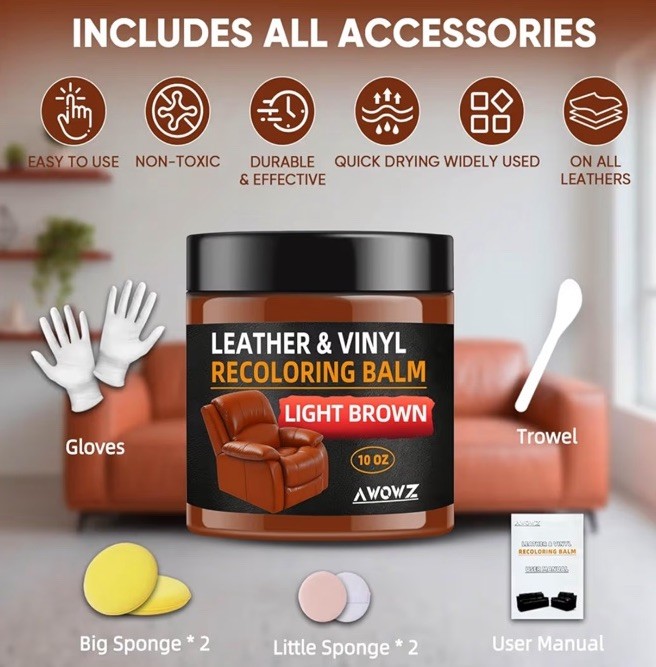 Leather Recoloring Balm - Scratch Repair & Color Restore Kit for Faded Leather