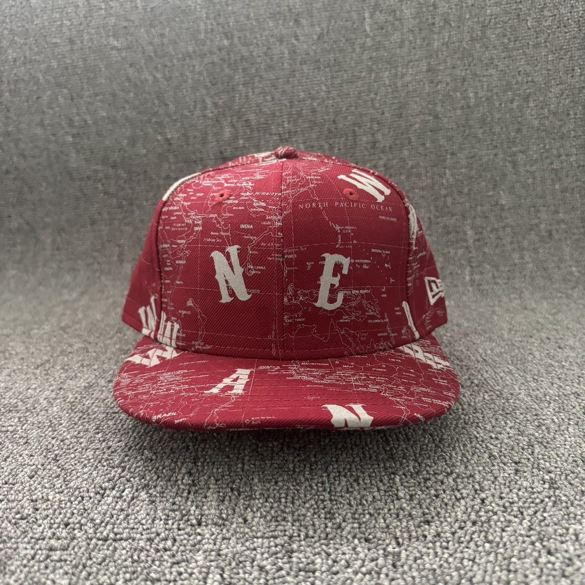 New Era World Map 9FIFTY Snapback Hat Maroon Adjustable One Size Streetwear