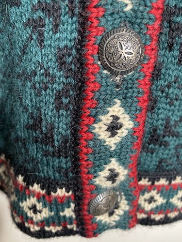 Vintage L.L. Bean Nordic Fair Isle 100% Merino Wool Knit Cardigan Sweater Sz M - Picture 11 of 15
