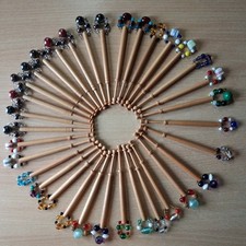 Set of 34 Lace Making Bobbins WOOD in bobbin Roll Smooth neutral with spangles