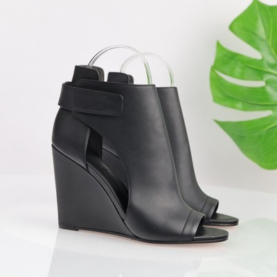 Vince Womens Katia Bootie Sandal Size 6.5 Black Leather Wedge Heel Open Toe Shoe