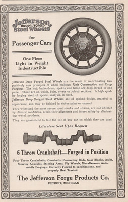 1921 Jefferson Forge Products Co Drop Forge Steel Wheels Detroit MI Print  Ad