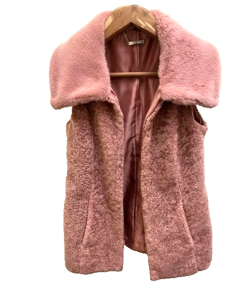 Chaleco Largo de Piel WHBM Talla L Rosa Encantador NUEVO Gótico Chic Antiguo Hollywood Foto 4 de 4
