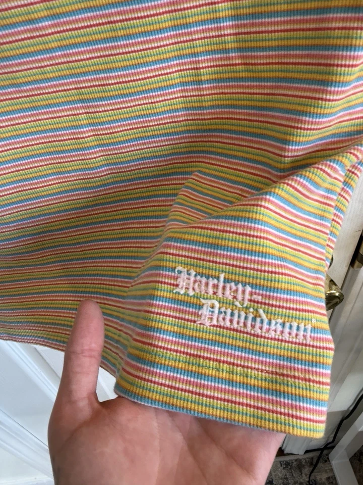 Новый Harley-Davidson женщин винтажный Y2K полоски с плеча Топ размер S - Изображение 3 из 4