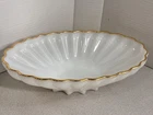 Vintage Anchor Hocking Milkglass Scalloped Serving Bowl Display Centerpiece Gold