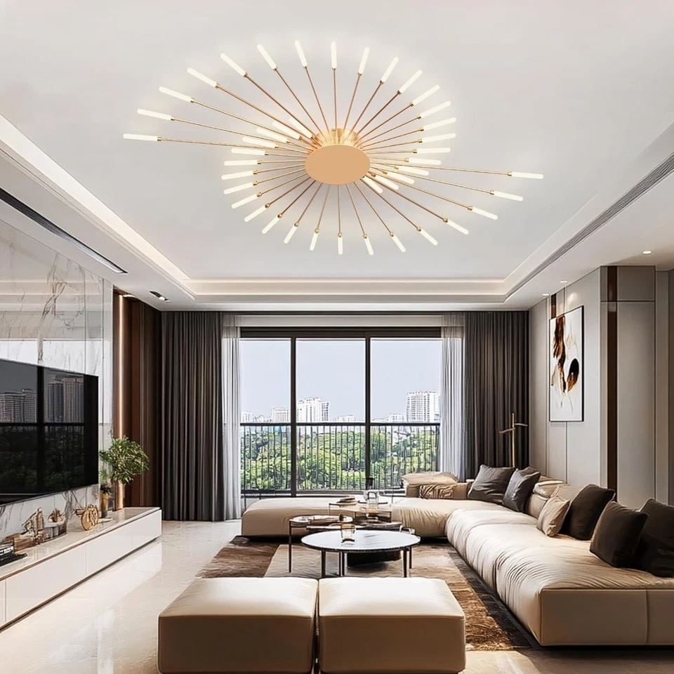 Lámpara de techo LED moderna, 42 cabezales, lámpara de techo de salón para dormitorio, dorado Foto 4 de 4