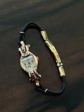 Reloj retro suizo vintage Lucerna oro rosa 14K rubí esfera diamante 17J para dama