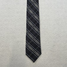 John W Nordstrom Silk Tie Made In USA Striped Plaid Gray Blue Classic Formal 3.5