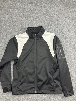 Sun Mountain Jacket Mens Medium Black Gray Softshell Full Zip Golf Fleece Lined