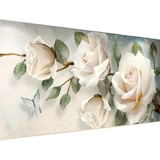Large White Rose Diamond Art Painting Kits, Flower 5D Diamond Painting for Adult