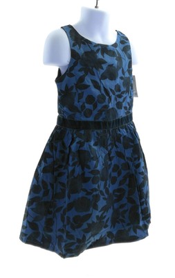 Carters Round Neck Toddler A Line Blue & Black Knee Dress Button Sleeveless