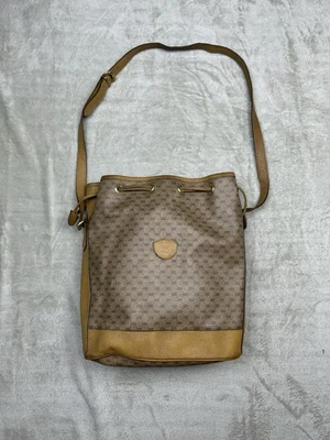 Gucci Vintage Sac Seau GG Monogramme Beige Camel Cuir & Toile Enduite Italy - Photo 1/4