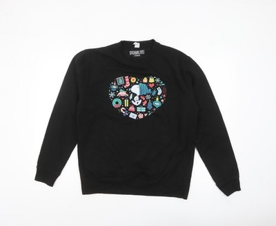 Peanuts Herren Schwarz Snoopy Weihnachtspullover Sweatshirt Gr. M