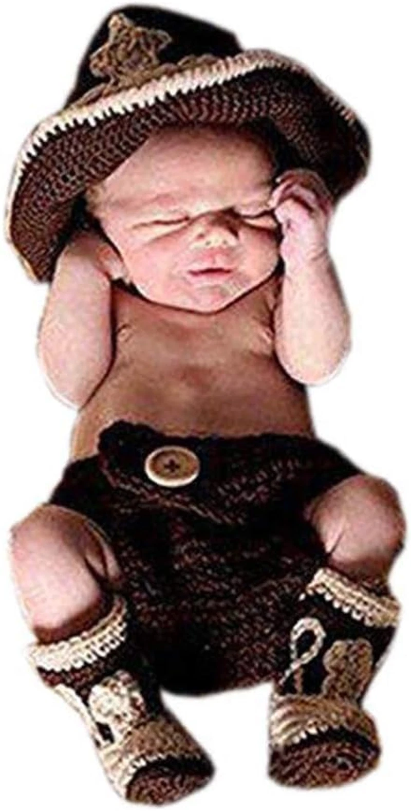 ® Newborn Baby Crochet Photo Prop Cowboy Set Hat Boots Diaper Cover Costume