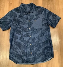 HIC Hawaiian Island Creations Men’s Blue Button Up Aloha Shirt Size M