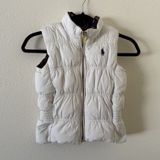 Ralph Lauren Goose Down Reversible Vest in Girl's Size 5 Cream/Brown Polo Logo
