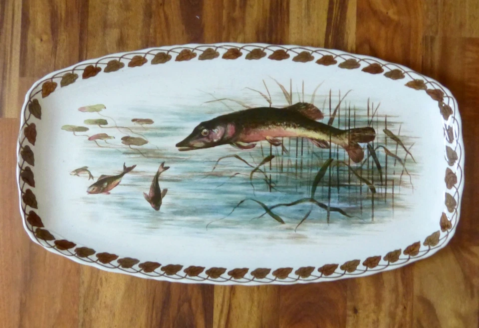WÄCHTERSBACH GROSSE FISCHPLATTE UM 1900 JUGENDSTIL DEKOR NR. 1397  L 61 CM - Bild 1 von 4