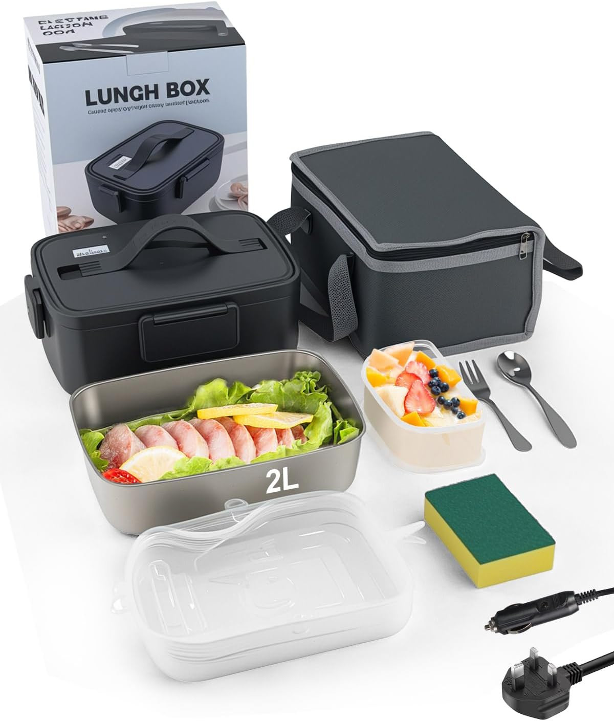Porta Pranzo Termico 90W Acciaio Inox | Scaldavivande 2L per Famiglia