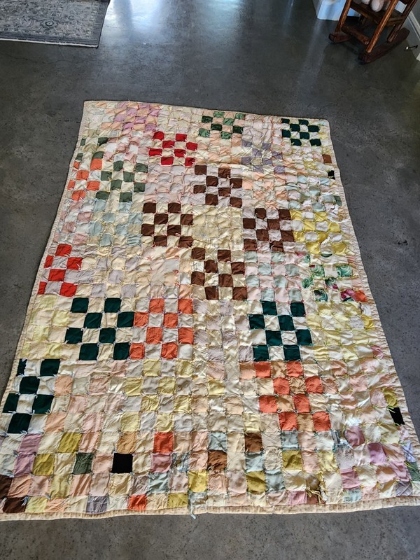 Vintage Mid-Century Nine Patch Tied Quilt