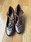 CLARKS Indigo Women Size 8 Pump Bronze T Strap Cone Heel Round Toe — photo 1