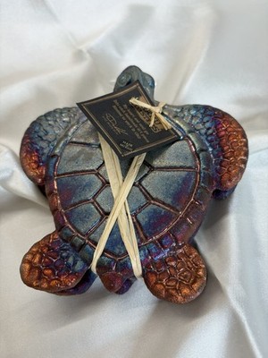 Jeremy Diller Raku Art Pottery Irridescent Rainbow Turtle Drink Coasters SIGNED