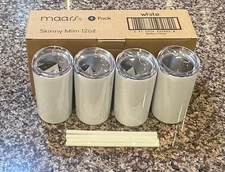 12 Oz Skinny Double Wall Stainless Steel Tumbler 4 Pack / With Straws