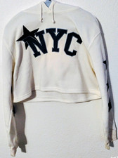 No Comment NYC White Cropped Hoodie Stars Small Pullover Local Pickup Delivery