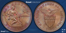 1905 U.S. Philippines One Centavo - NGC MS-63 BN - Stunning Rainbow Toning!