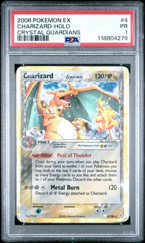 Pokemon Crystal Guardians Charizard 4/100 Holo Rare EX PSA 1
