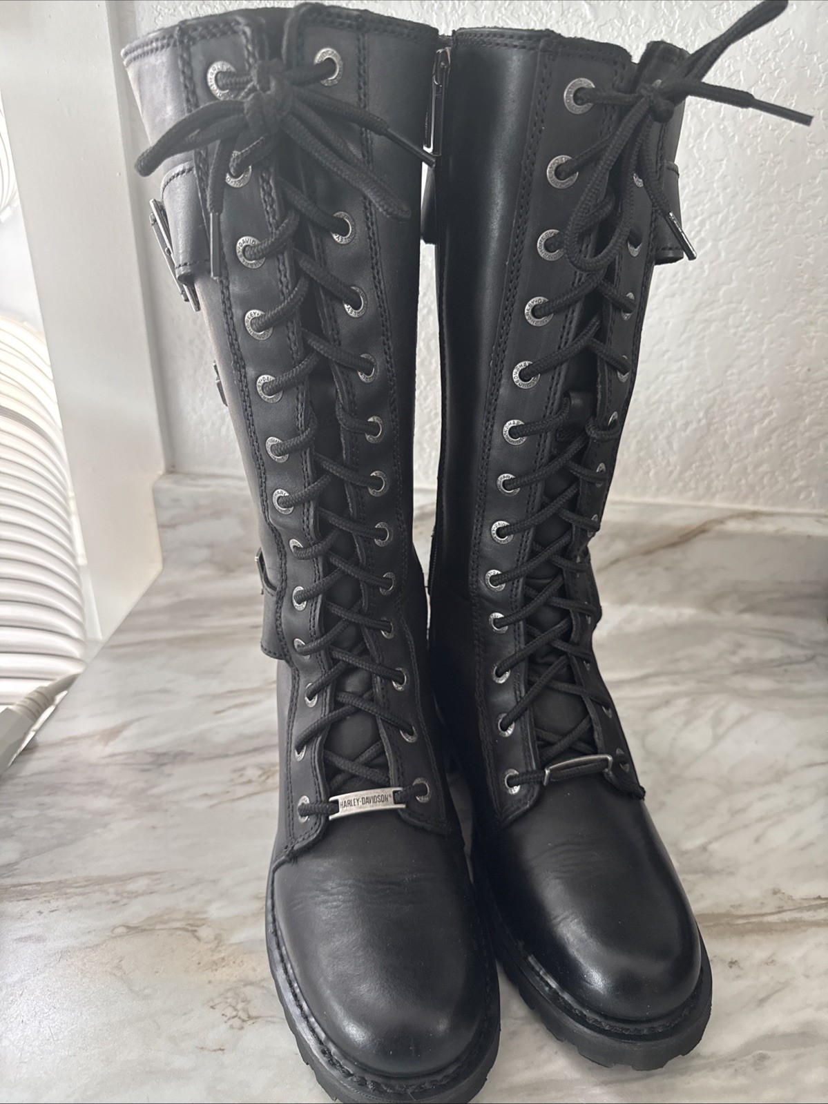 Harley-Davidson  Belhaven Knee-Hi Black Leather Boots D87082 Woman’s Size 7 M