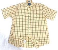 Towncraft Men Shirt Sz L Yellow Plaid Wrinkle Free VTG Short Sleeve Button Down