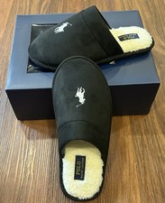 Polo Ralph Lauren Men's Klarence Scuff Slippers Black, White Pony Sz 8 New