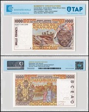 West African States - Ivory Coast 1000 Francs, 2002, P-111Ak, UNC, Authenticated