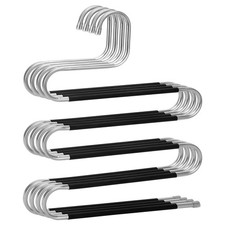 4-pack stainless steel non-slip pant hangers, S-shaped multi-hanger