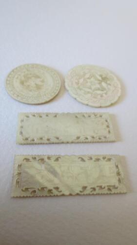 Antique 4 Round Rectangle Hand Carved Mother Of Pearl Chinese Gaming Counters - 第 1/9 張圖片