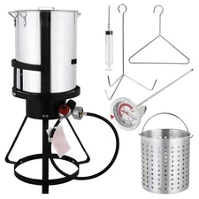30 QT Aluminum Turkey Deep Fryer Pot Boiling Lid Seafood Gas Stove Burner Stand