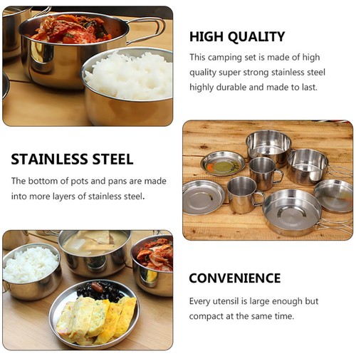 Camping Cookware Set Outdoor Hiking Cooking Pots Pan Picnic Tableware Portable - Picture 5 of 12