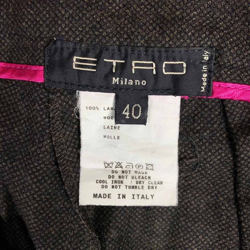 Pantalones de vestir Etro para mujer talla 40 marrón frente plano pierna ancha pantalones de lana Milano Foto 4 de 4