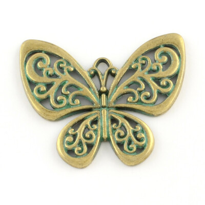 Large Butterfly Pendant Antiqued Bronze Spring Charm Verdigris Patina Weathered