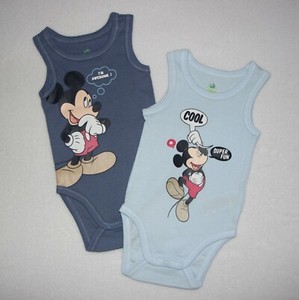 Disney Baby Lot De 2 Bodies Mickey Bleu 3 Mois Body Bebe Sans Manche Ebay