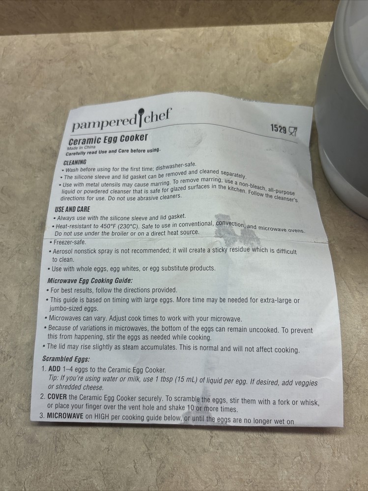 Pampered Chef Ceramic Egg Cooker #1529 - Great for Microwave Mug Cakes & Muffins