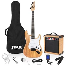 LyxPro Beginner 39” Electric Guitar & Electric Guitar Accessories - Natural